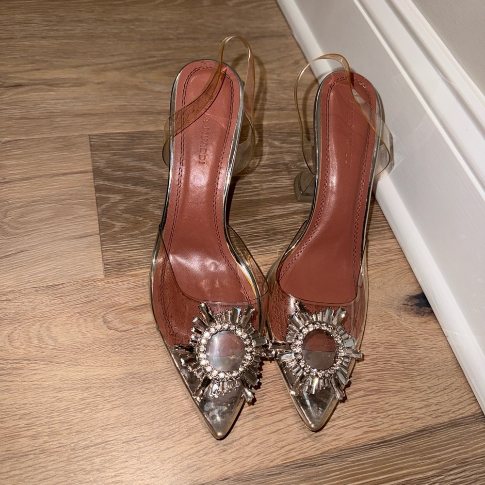 Amina Muaddi Clear PVC Slingback Heels - Begum Heel - Picture 2 of 6